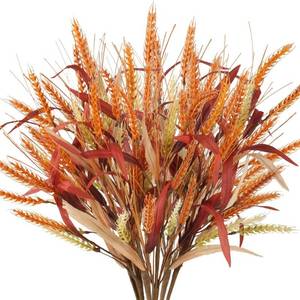 lot 51300 image: MHMJON 6 Pcs Fall Leaves Stems 22.4 Artificial Wheat Stalks Autumn Leaves Branchs Faux Fall Flowers Grass Fake Plants for Floral Arrangement Home Table Centerpieces Vase Fireplace Table Decor