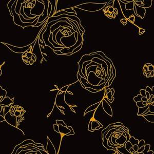 lot 51309 image: Safiyya Gold and Black Wallpaper Floral Contact Paper Peel and Stick Wallpaper Removable Boho Wallpaper Flower Contact Paper for Cabinets and Walls Vinyl Rolls 78.7x17.3