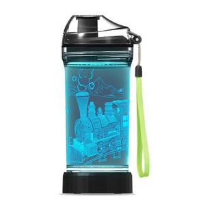 lot 51323 image: Lightzz Kids Water Bottle with 3D Glowing Train LED Light - Tritan BPA Free - Creative Ideal Travel Cup Train Engine Gift for Back to School Girl Boy Child Holiday Camping Picnic (Train Engine 14 Oz)