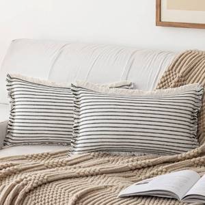 lot 51325 image: YEENAASY Striped Farmhouse Throw Pillow Covers 12X20 Set of 2 Boho Pillow Cover with Fringe Tassel Chic Cotton Decorative Pillows Modern Neutral Lumbar Cushion Pillowcase for Sofa Couch Bed, Black