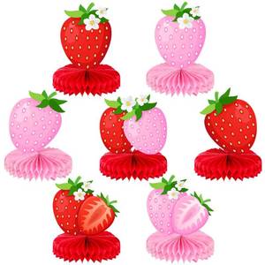 lot 51330 image: Faccito 7 Pcs Strawberry Honeycomb Centerpieces Berry First Birthday Decorations Strawberry Table Centerpieces for Sweet Berry One Birthday Table Topper Summer Fruits Baby Shower Party Favor Supplies