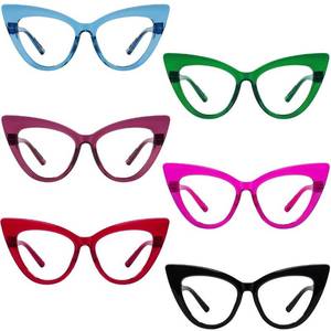 lot 51338 image: GUD Cateye Huge Reading Glasses with Screwless Spring Hinge Metalless 6 Pack Oversized Women Readers 0.5