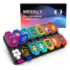lot 51340 image: Extra Large Weekly Pill Organizer 2 Times A Day - Airtight Pill Box 7 Day - Am Pm Vitamin Case - Medicine Container Two Week Supplement Holder Daily Medication Storage XL Twice Med Sorter Cute