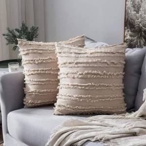 lot 51344 image: MIULEE Pack of 2 Decorative Boho Throw Pillow Covers 18x18 Inch Olive Green Pillowcases Linen Striped Jacquard Pattern Pillow Covers Modern Farmhouse Home Decor for Spring Sofa Living Room Couch