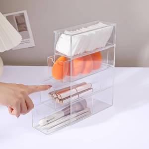 lot 51353 image: MOTDWKYD Acrylic stackable drawer with small 4 Drawers, Clear Containers for Hair Accessory Organizing, Bathroom Storage Organization, Vanity Makeup Organizer, Eyeglass Organizer