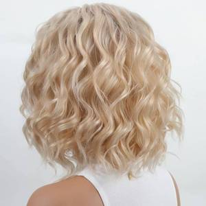 lot 51360 image: RENERSHOW Short Platinum Blonde Wave Curly Wigs for White Women Layered Ombre Light Blonde Wavy Bob Wig with Dark Roots Medium Length Puffy Synthetic Daily Party Wig