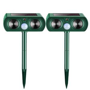 lot 51369 image: 2 Pack Solar Ultrasonic Animal Repeller, Waterproof Deterrent with PIR Sensor, Outdoor Deer Repellent Devices to Repel Cat, Dog, Raccoon, Fox, Skunk, Rabbit, Deer, Squirrel for Yard Garden