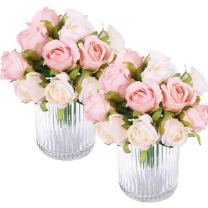lot 51374 image: CEWOR 24 Heads Artificial Rose Flowers Bouquet Silk Flower Roses with Stems Home Bridal Wedding Party Festival Decor (2 Packs Champagne and Pink)
