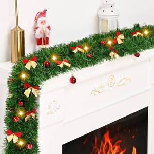 lot 51377 image: Christmas Garland Decorations-14.7 FT Christmas Green Garland, Fluffy Soft Greenery Christmas Garland for Mantle, Christmas Tree Garland Decor with Christmas Bows Balls