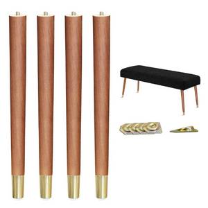 lot 51382 image: XBurmo Mid Century Table Legs,16 Angled Tapered Solid Wood Table Legs for Stool Bench,Legs for Furniture set of 4 with Gold Metal Edge Mounting Plates
