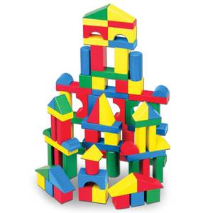 lot 51389 image: Melissa & Doug Wooden Building Blocks Set - 100 Blocks in 4 Colors and 9 Shapes - FSC Certified
