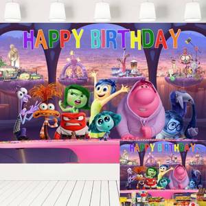 lot 51398 image: Inside 2 Cartoon Movie Party Decorations Backdrop Nine Emotions with Islands Background Colorful Banner for Dessert Table 7x5 ft 580