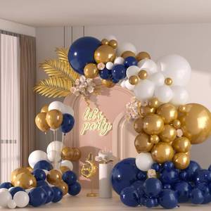 lot 51399 image: 136pcs Navy Blue Gold White Balloons Garland Arch Kit,18 12 10 5 Inch Different Sizes Pack Party Latex Balloons for Valentine��s Day Birthday Holiday Party Decorations