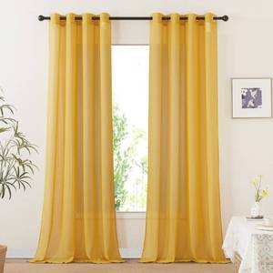 lot 51416 image: NICETOWN Citrine Linen Curtains 108 inches Long, Grommet Decorative Semi Sheer Gold Curtains Linen Blend Window Drapes Privacy with Light Filtering for Living Room, W52 x L108, 2 Panels