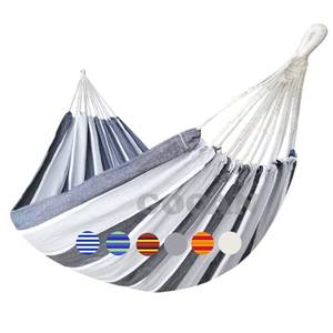 lot 51421 image: GOCAN Brazilian Double Hammock 2 Person Extra Large Canvas Cotton Hammock for Patio Porch Garden Backyard Lounging Outdoor and Indoor (Gray Stripe)