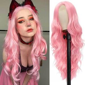 lot 51429 image: WOKAA Long Wavy Pink Wigs for Women Middle Part Pastel Pink Wig 26 Inch Natural Wave Synthetic Wig Heat Resistant Wigs for Halloween Cosplay Daily Party Use