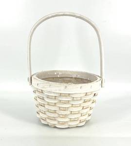 lot 51432 image: Wedding Flower Girl Basket White, Wooden Wicker Flower Girl Basket, Woven Flower Basket,for Wedding Flower Girl,Picnic and Home Deco