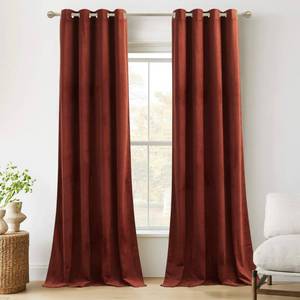 lot 51435 image: RYB HOME Rust Red Velvet Curtains 96 inches, Heavy Duty Luxurious Window Treatment for Holiday Decor Party Backdrop Stage Privacy Drapes for Home Theater Guest Room, W52 x L96, 2 Panels