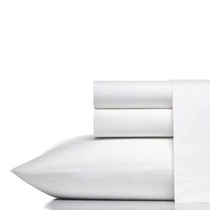 lot 51436 image: Vera Wang Percale Collection Bed Sheet Set - 100% Cotton, Crisp & Cool, Lightweight & Oeko-Tex Certified, Queen, White - Retail $80.11