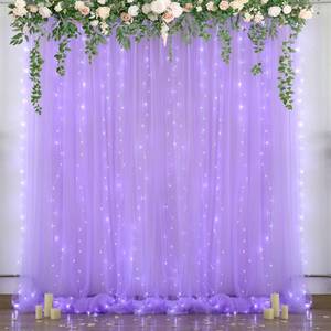 lot 51438 image: Lavender Tulle Backdrop Curtain with Led Lights for Wedding Baby Shower Girls 10ft X 8ft Lavender Sheer Backdrop Curtain for Birthday Party Bridal Shower Photoshoot Background Decorations