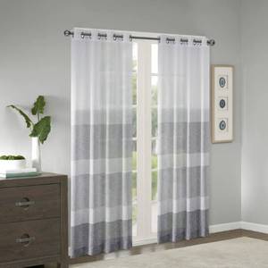 lot 51444 image: Madison Park Hayden Striped Sheer Woven Faux Linen Curtain for Bedroom, Modern Contemporary Window Treatment for Living Room with Grommet, 1-Single Panel Pack, 50x84, Grey