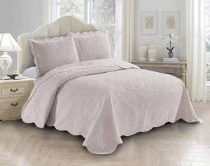 lot 51452 image: Fancy Linen 3pc Embossed Coverlet Bedspread Set Oversized Bed Cover Solid Floral Daisy Pattern New # Allis (FullQueen, White)