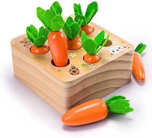 lot 51461 image: Ancaixin Montessori Toys for Babies 6-12 Months, Wooden Toys for 1 Year Old Boys and Girls, Educational Carrot Harvest Toy for Toddlers, Shape Sorting Matching Puzzle, Developmental Birthday Gifts