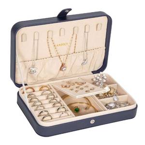 lot 51465 image: LANDICI Small Jewelry Box for Women Girls, PU Leather Travel Jewelry Case, Portable Jewelry Organizer Storage Holder Display for Ring Earrings Necklace Bracelet Bangle Men Kids Gift, Dark Blue