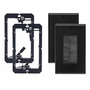 lot 51474 image: VCE Brush Wall Plate with Bracket, Cable Pass Through Insert with UL Listed Single Gang Decorator Wall Cover for Low Voltage Cables, Cord Hider for Wall Mount TV, Home Theater System, Black (2-Pack)