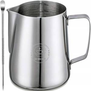 lot 51475 image: Milk Frothing Pitcher 20oz,Espresso Steaming Pitcher 20oz,Espresso Machine Accessories,Milk Frother cup 20oz,Milk Coffee Cappuccino Latte Art,Stainless Steel Jug Cup with Decorating Art Pen