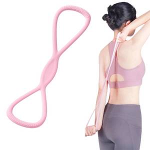 lot 51488 image: Figure 8 Resistance Silicone Elastic Band with Handles, Stretch Tension Band for ArmBackShoulderLegsYoga Stretching Exercise, for HomeGym Workout Equipment for Physical Therapy (15LB Pink)