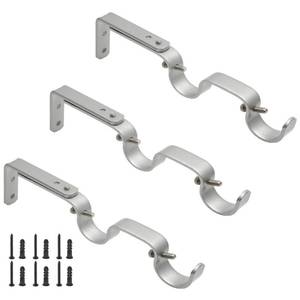 lot 51489 image: Augiimor 3PCS Silver Curtain Rod Bracket, Adjustable Heavy Duty Double Curtain Rod Hanging Brackets, Adjustable Drapery Rod Bracket 1Inch Rod, Silver