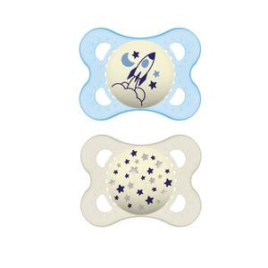 lot 51517 image: MAM Night Pacifiers 0-6 Months, Best for Breastfed Babies, Glow in the Dark, Baby Boy, 2 Count