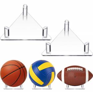 lot 51540 image: Jetec 2 Pieces Acrylic Ball Stand Display Holder Sports Ball Storage Rack for Football Basketball Volleyball and Soccer Ball (Transparent)