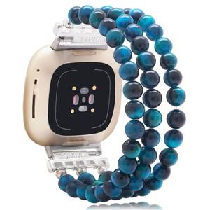 lot 51544 image: C&L Accessories Bracelet Compatible with Fitbit Versa 3Fitbit Versa 4Fitbit Sense 2Fitbit Sense Bands for Women, Beaded Adjustable Gemstone Replacement Wristband Straps (Blue Tiger Eye)