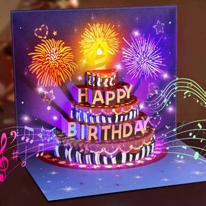 lot 51545 image: INPHER Birthday Cards Fireworks Pop Up Cake Light and Music Happy Birthday Gifts for Women, Men, Mom, Grandma