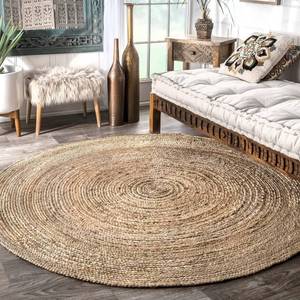 lot 3404 image: nuLOOM 6 Round Rigo Jute Hand Woven Area Rug, Natural, Solid Farmhouse Design, Natural Fiber, For Bedroom, Living Room, Dining Room, Hallway, Office, Kitchen, Entryway