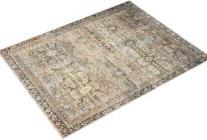 lot 3407 image: Loloi LAYLA Collection, LAY-03, Olive  Charcoal, 9-0 x 12-0, .13 Thick, Area Rug, Soft, Durable, Vintage Inspired, Distressed, Low Pile, Non-Shedding, Easy Clean, Printed, Living Room Rug - Retail $206.99