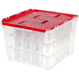 lot 6270133 image: IRIS 60 Quart Holiday Wing-Lid Box with Ornament Dividers, Red