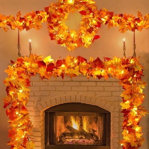 lot 6270336 image: 4 Pack Fall Decor for Home Thanksgiving Decorations Lighted Fall Garland Maple Leaves Total 23.6ft 80 LED Fall Decorations for Home Halloween Decorations Outdoor String Lights for Autumn Decor Harvest