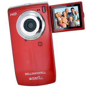 lot 6270412 image: BellHowell T100HD-R Take1 HD Digital Video Camcorder with Fold Out LCD Screen Video Camera with 1.8-Inch LCD (Red)