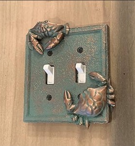 lot 6270453 image: Top Brass Nautical Crab Starfish and Seashell Beach Electrical Cover Wall Plate BronzeVerdigris Finish - Single Switch, Double, Rocker, Outlet (Double Switch Cover)