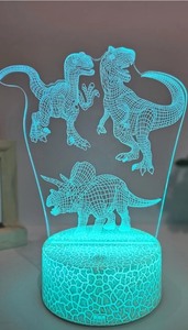 lot 6270461 image: 3D Dinosaur Night Light, Room Bedside Night Light, Computer Desk Ambient Light, Holiday Gift, Colorful Touch and Monochrome Warm Light Without Switch