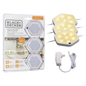 lot 6270499 image: BLACKDECKER LED Under Cabinet Puck Light Kit Warm White 3-Pack