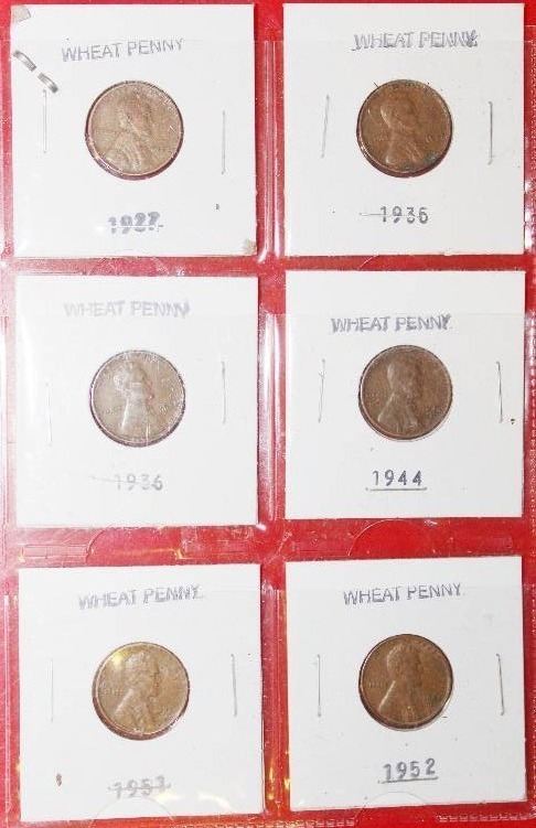 lot 7273 image: Lot of 6 Wheat Pennies- Years Dated From 1927-1952- Very Cool