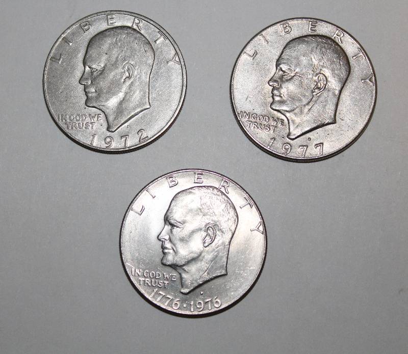 lot 7283 image: Lot of 3 Ike Eisenhower Dollars- Years 1972, 1976 and 1977- Very Neat