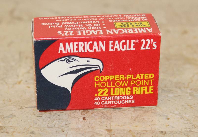lot 7301 image: Box of American Eagle Copper Platted Hollow Point 22 Long Riffle Cartridges