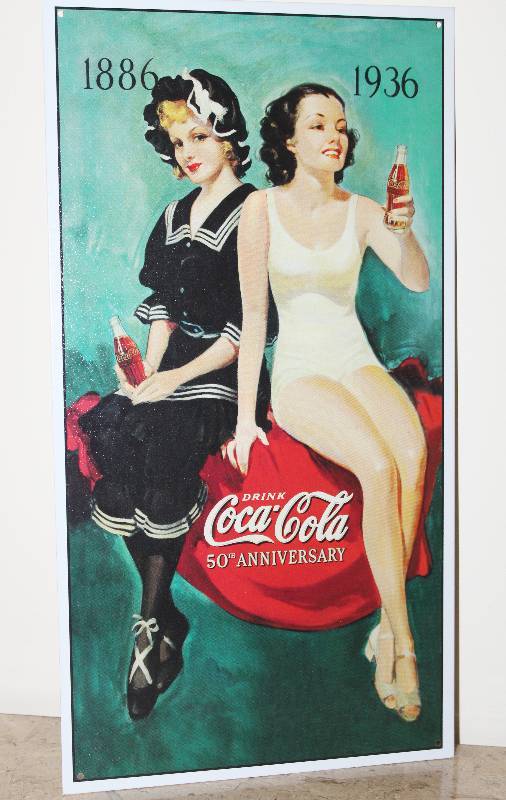 lot 7322 image: Metal Coca Cola 50th Anniversary Vintage Inspired Advertisement Sign- So Cool