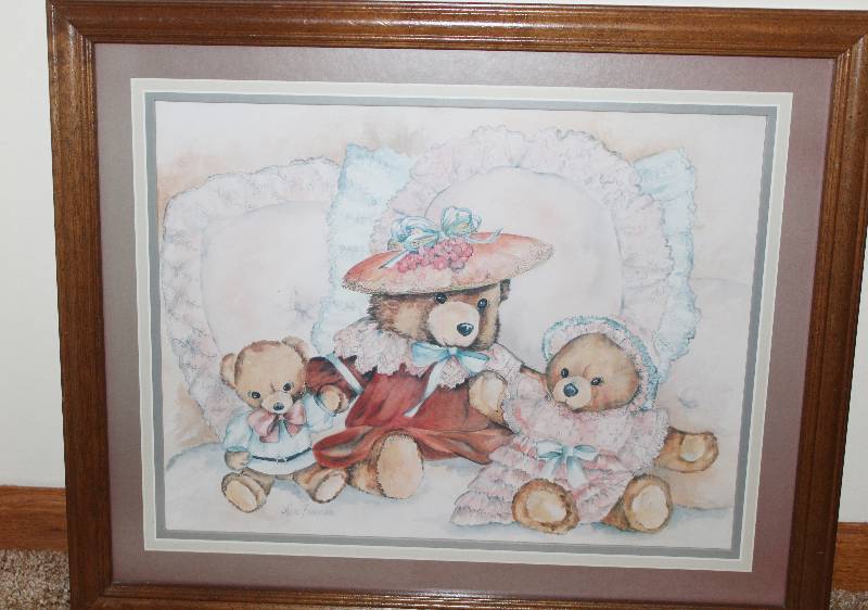 lot 7324 image: Framed Teddy Bear Picture- 22 by 18 Inches- So Adorable