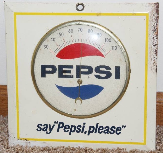 lot 7356 image: Vintage Pepsi Steel Frame Thermometer- Very Cool